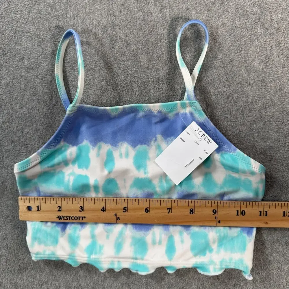 Crewcuts J.Crew Square Neck Bikini Top Swimsuit Girls 8 New Ruffle Hem Blue